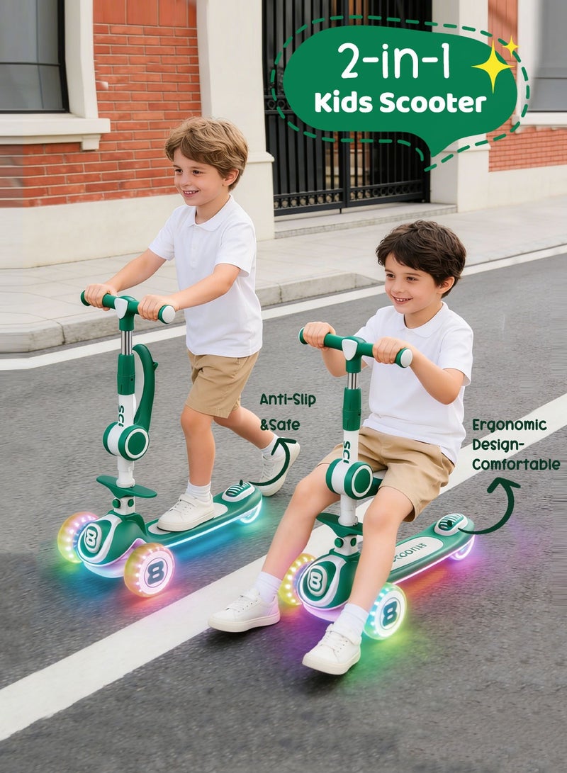 MaBaby Kick Scooter fo Kids 3-in-1 with Led Light Flashing Wheels, Adjustable Height and Removable Seat, Outdoor Activities for 1-12 Years Boys Girls - Image 4